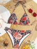 Two Piece Bikini Set with Adjustable Tie Straps Floral Print Triangle Top and High Cut Bottom Swimwear for Women Beachwear / Poolwear