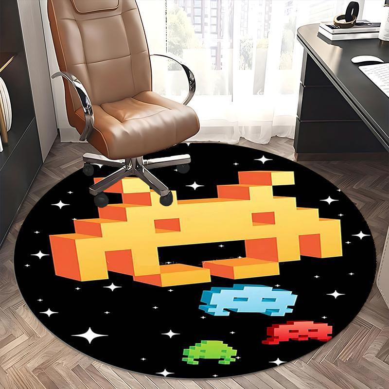 Space Invaders,Pixel Art Chair Mat Round Rug Office Carpet, Machine Washable, Non Slip, Suitable for Living Rooms, Bedrooms