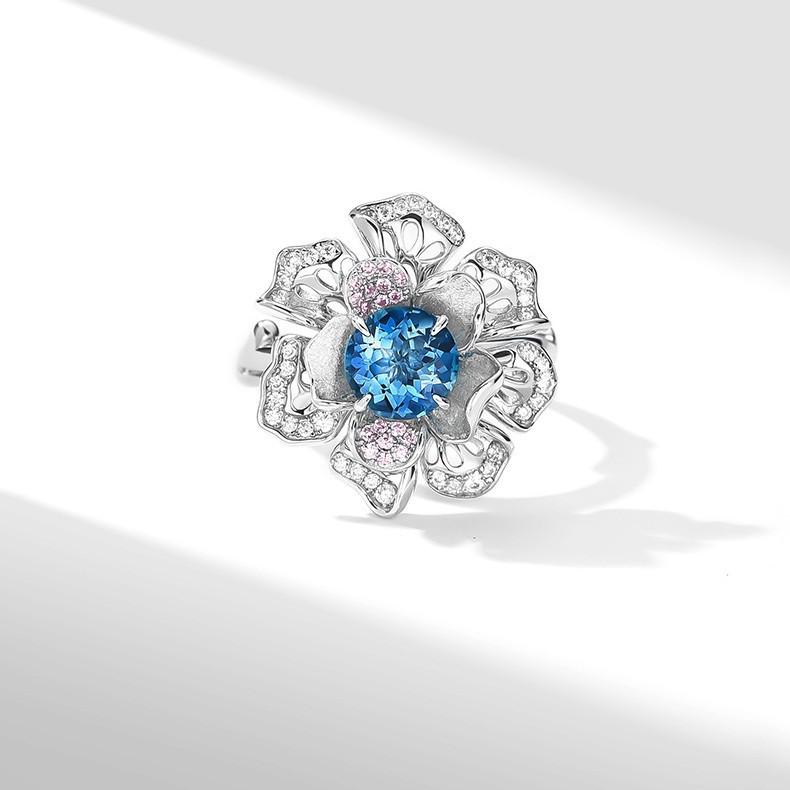 Xiaohongshu Dazzling Iris Zircon Flower Ring: Adjustable Women s Jewelry Adjustable Opening