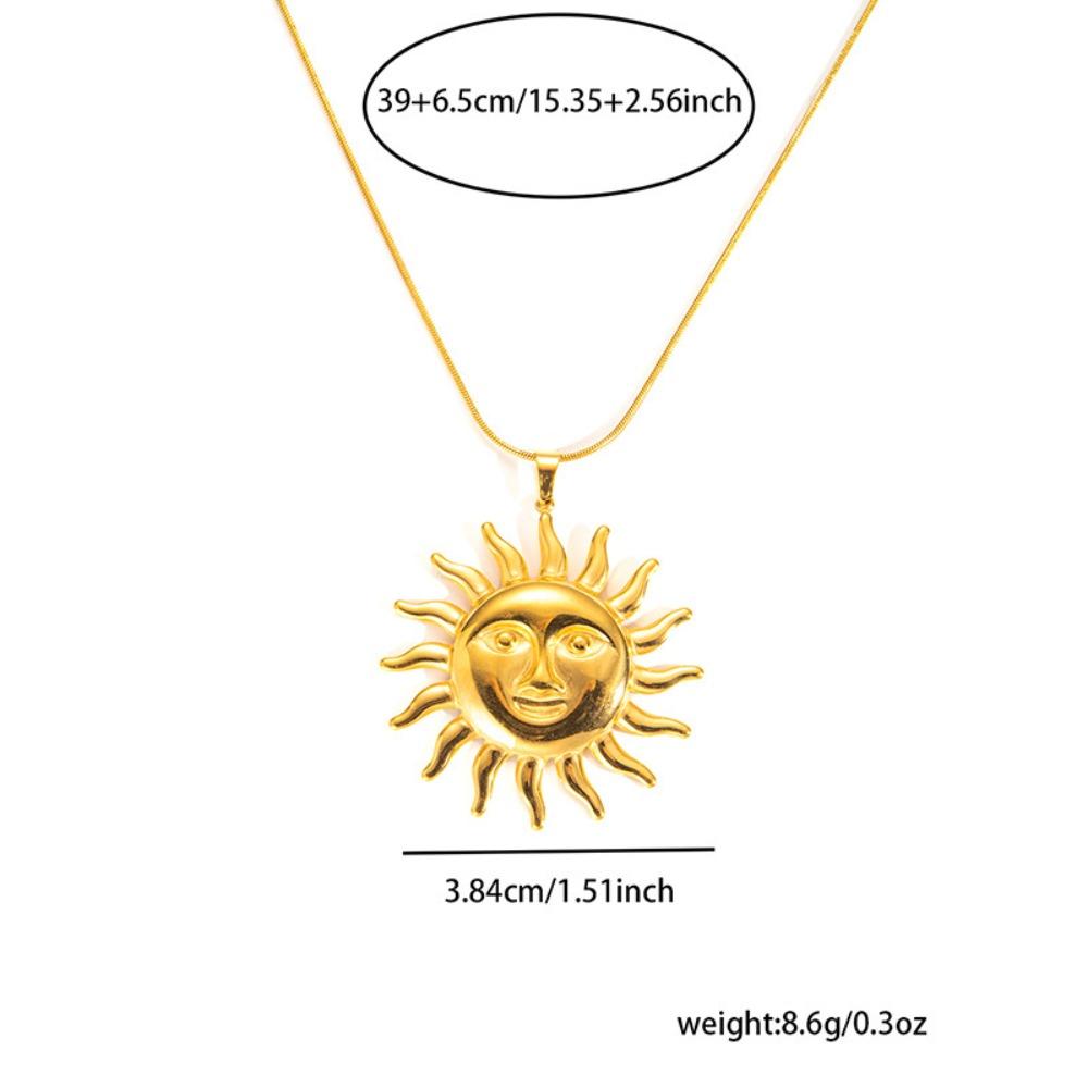 Retro Temperament Gold Color Stainless Steel Greek Totem Sun Pendant Necklace for Women Designer Charm Jewelry Accessories Gifts