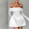Giyu Sexy Mini Krátké Šaty Dámské Podzimní Krajka Patchwork Dlouhý rukáv Bez ramen Šaty bez zad Elegantní klubový společenský župan