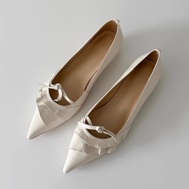 Элегантные кожаные туфли Мэри Джейн на низком каблуке с воланами Женские Французский стиль Остроконечный носок Каблук-шпилька Модные Синие Туфли для банкета 35 6400₽