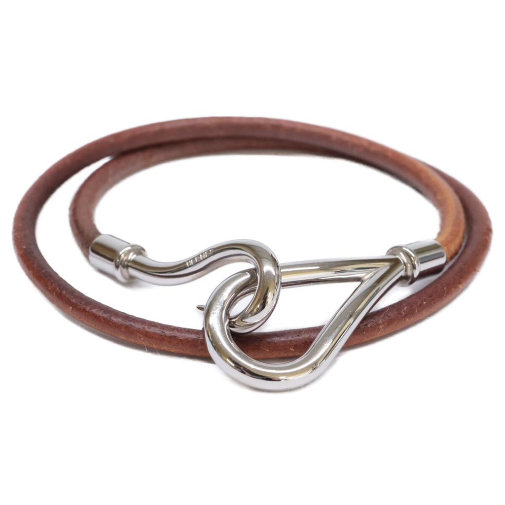HERMES Leather Jumbo Bracelet Brown / SilverUsed