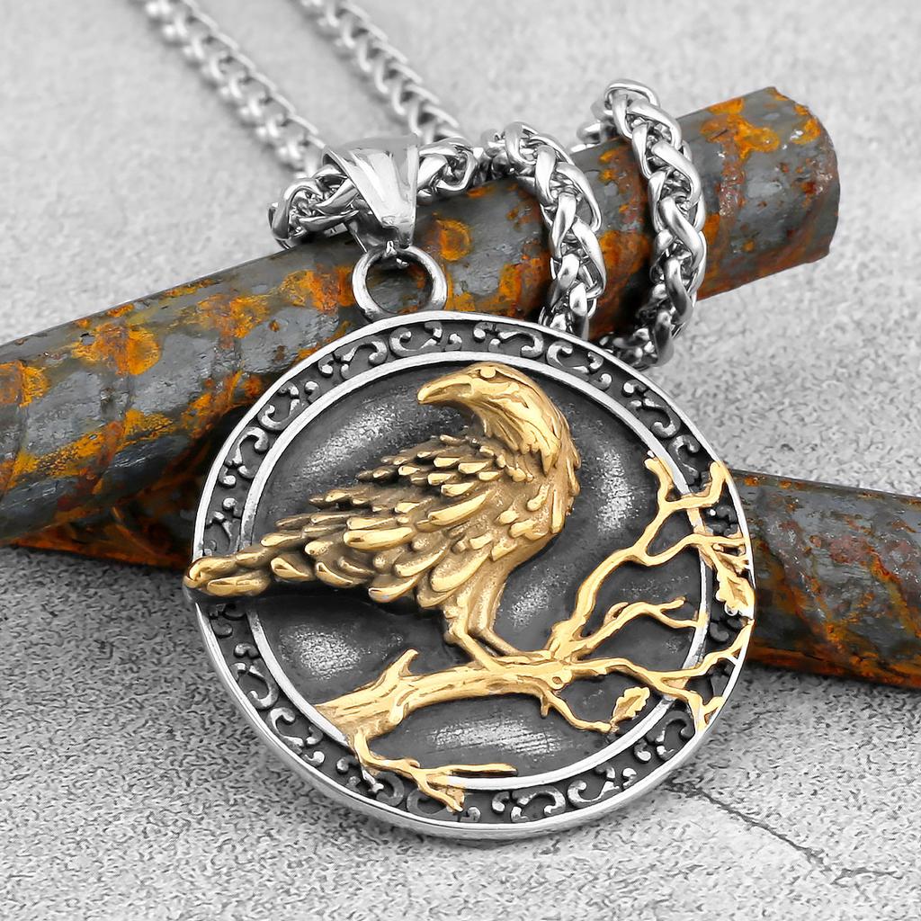 Severský Odin Vraní Lebka Přívěsek Náhrdelník Gotická Nerezová Ocel Vraní Lebka Kompas Runový Náhrdelník pro Muže Punkové Šperky