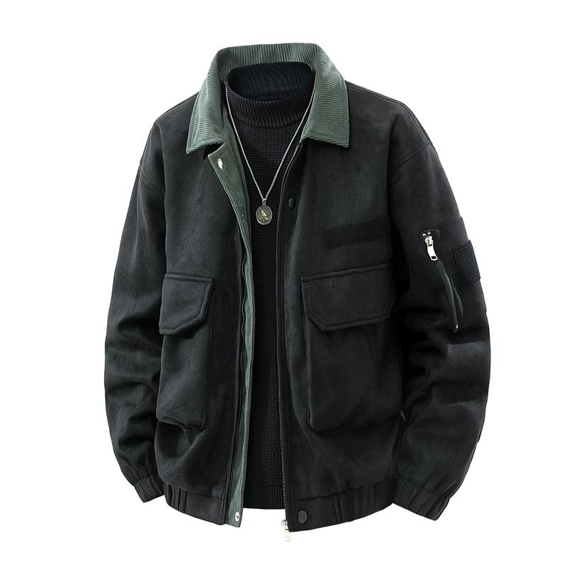 Collar Men s Workwear Jacket Loose Functional Style Contrasting Color Men s Casual Top Men XXXL чёрный