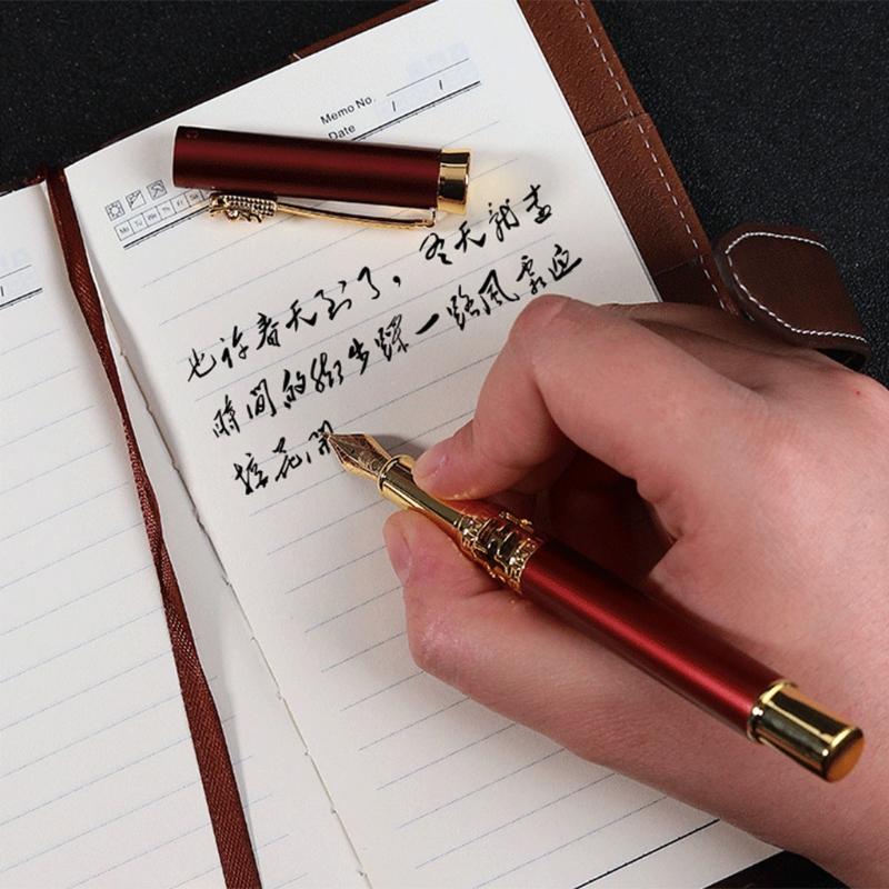Retro Calligraphy Pen Refillable Classic Signature Pen Unique Chniese Dragon for Head Style Pen Clip for Adults Students