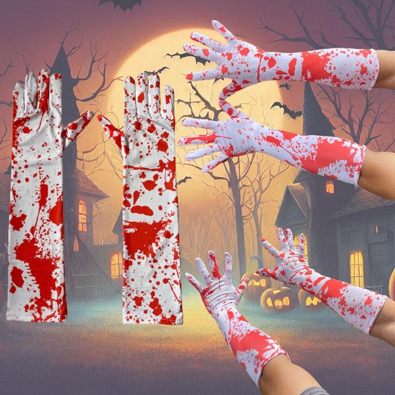 Bloody White Skeleton Halloween Gloves For Costume Party