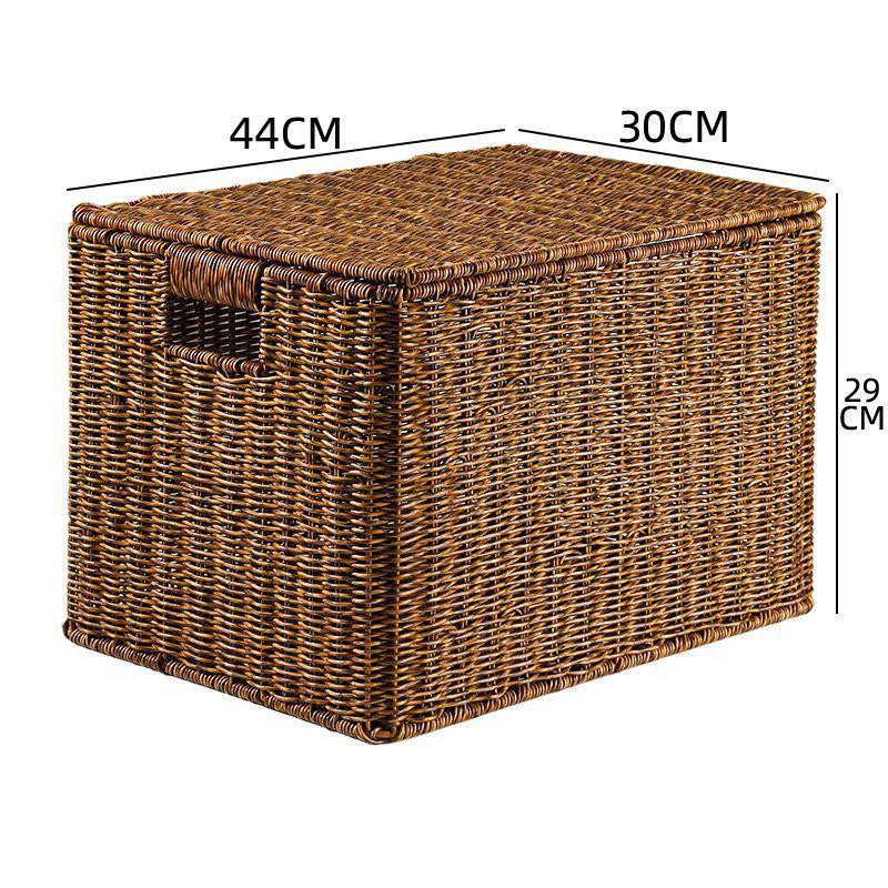 Nordic Style Rattan-Look Woven Storage Box with Lid for Bedroom and Household Organization.