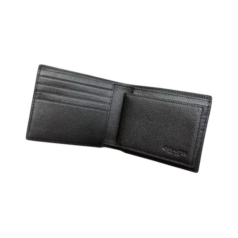Coach 3 IN 1 Wallet 11 Eight Credit Card Slots Smooth Calfskin Wallet Men's Black