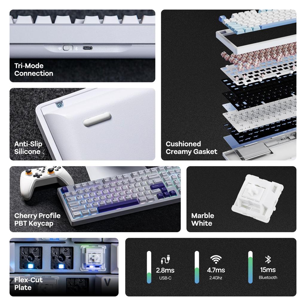 EPOMAKER Wireless Mechanical Keyboard for Galaxy 100 CNC Aluminum Gaming Keyboard with Numeric Bluetooth Hot Creamy Gasket Technical Standards