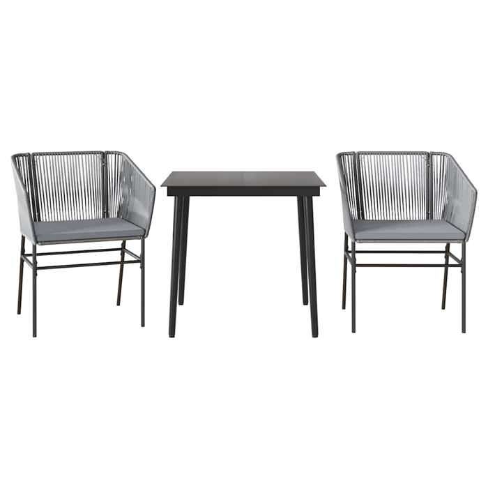 VidaXL Garden Dining Set Cushions 3 Pcs Grey Poly Rattan Glass 3334527