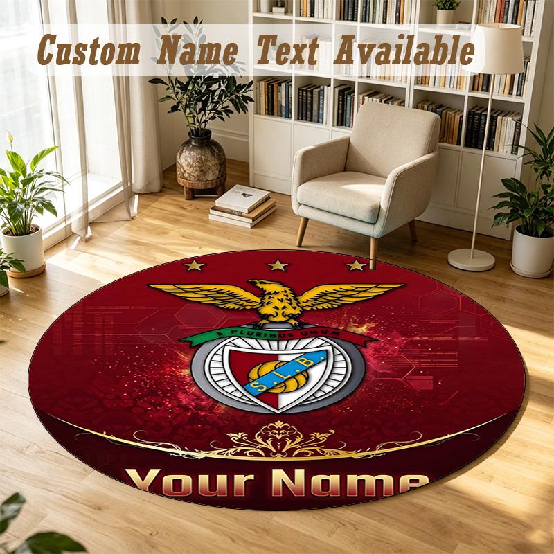 Round Rug Custom NameBenfica Pattern Non Slip Carpet Home Floor Decor