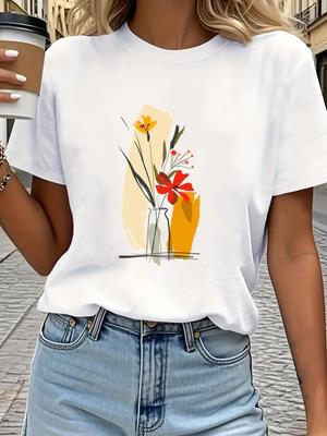 (Rozmiar azjatycki) T-shirt z nadrukiem w stylu trendowym, uroczy, piękny, damski, modny, odzież, koszulka z krótkim rękawem, damskie koszulki graficzne