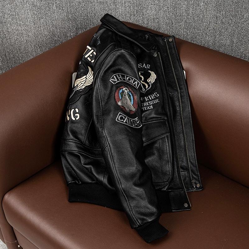New Mens Genuine Leather Jacket Top Grain Cowhide Bomber Flight Jacket Stylish Short Coat