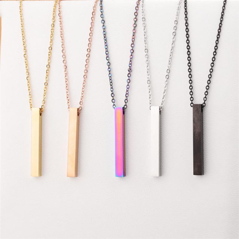 Minimalist Luxe Pierced Square Bar Pendant Glossy Textured Long Necklace