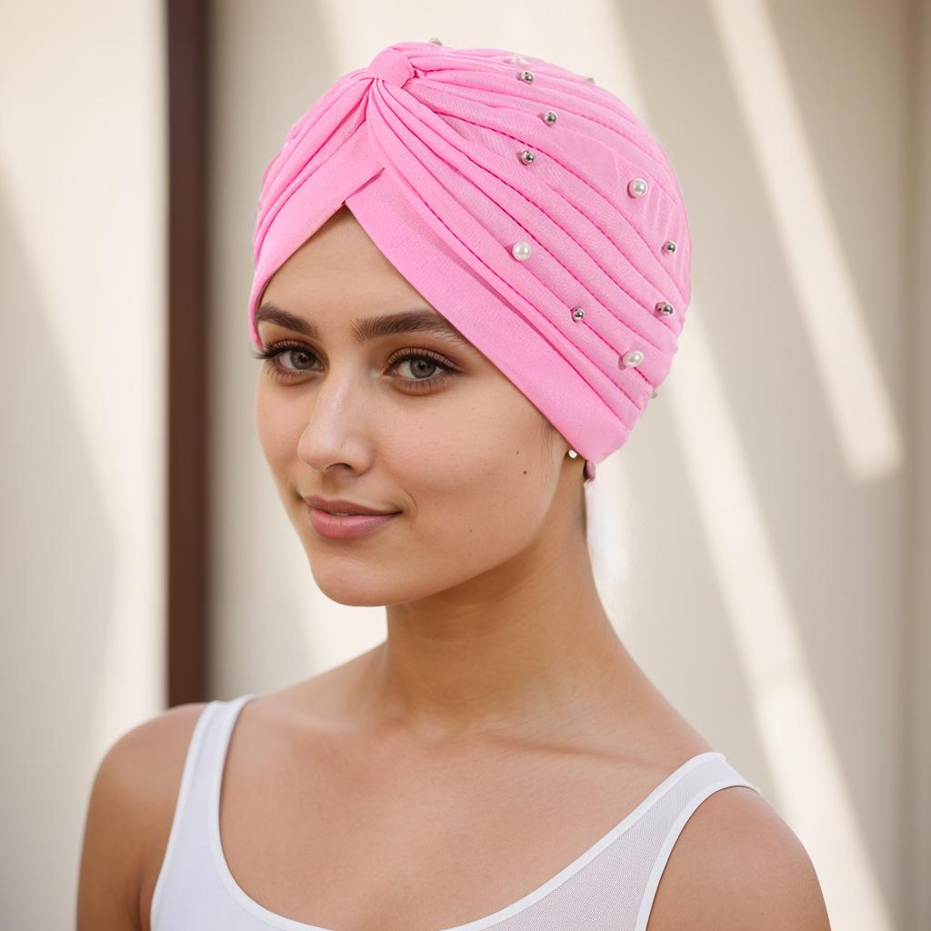 Stilvolles plissiertes Perlen-Kopftuch-Wickeltuch in Wassermelone