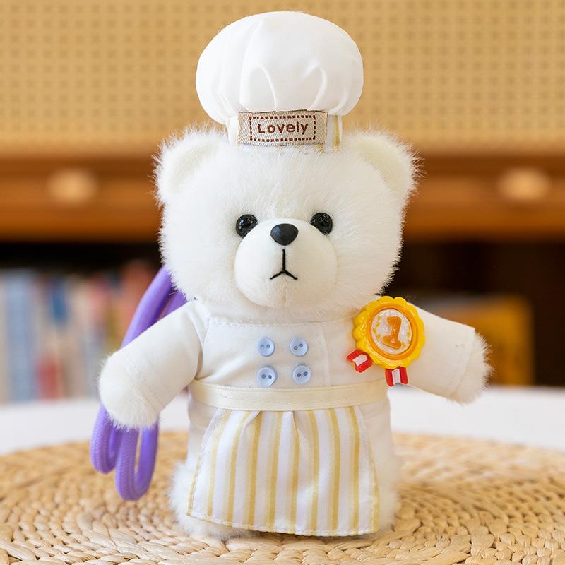 

Cute Chef William Bear Series Plush Doll Hat Bear School Bag Decorative Pendant Ragdoll 4 inch [William bear]