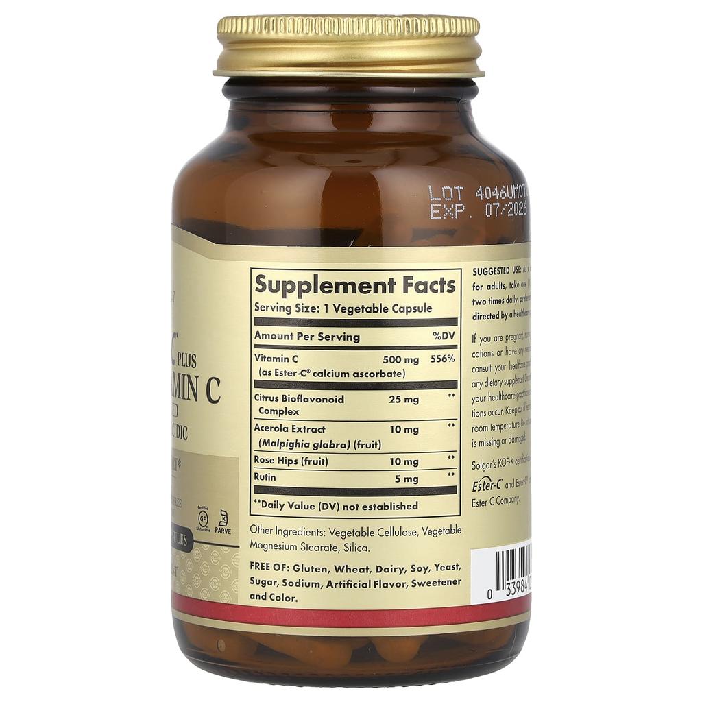 Solgar, Ester-C Plus, Vitamin C, 500mg, 100 veggie capsules