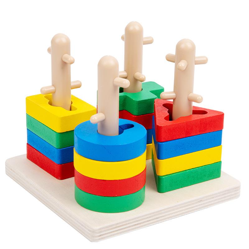 Montessori Wooden Toys Color Shape Matching Puzzle Game Colorful Beaded Color Cognition Early Educational Toys Gift for Children