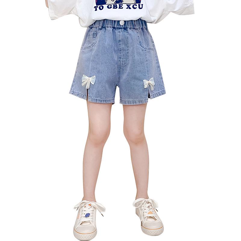 Korean Style Girls' Denim Shorts with Bows - Chic Summer Fashion Hot Pants for Kids