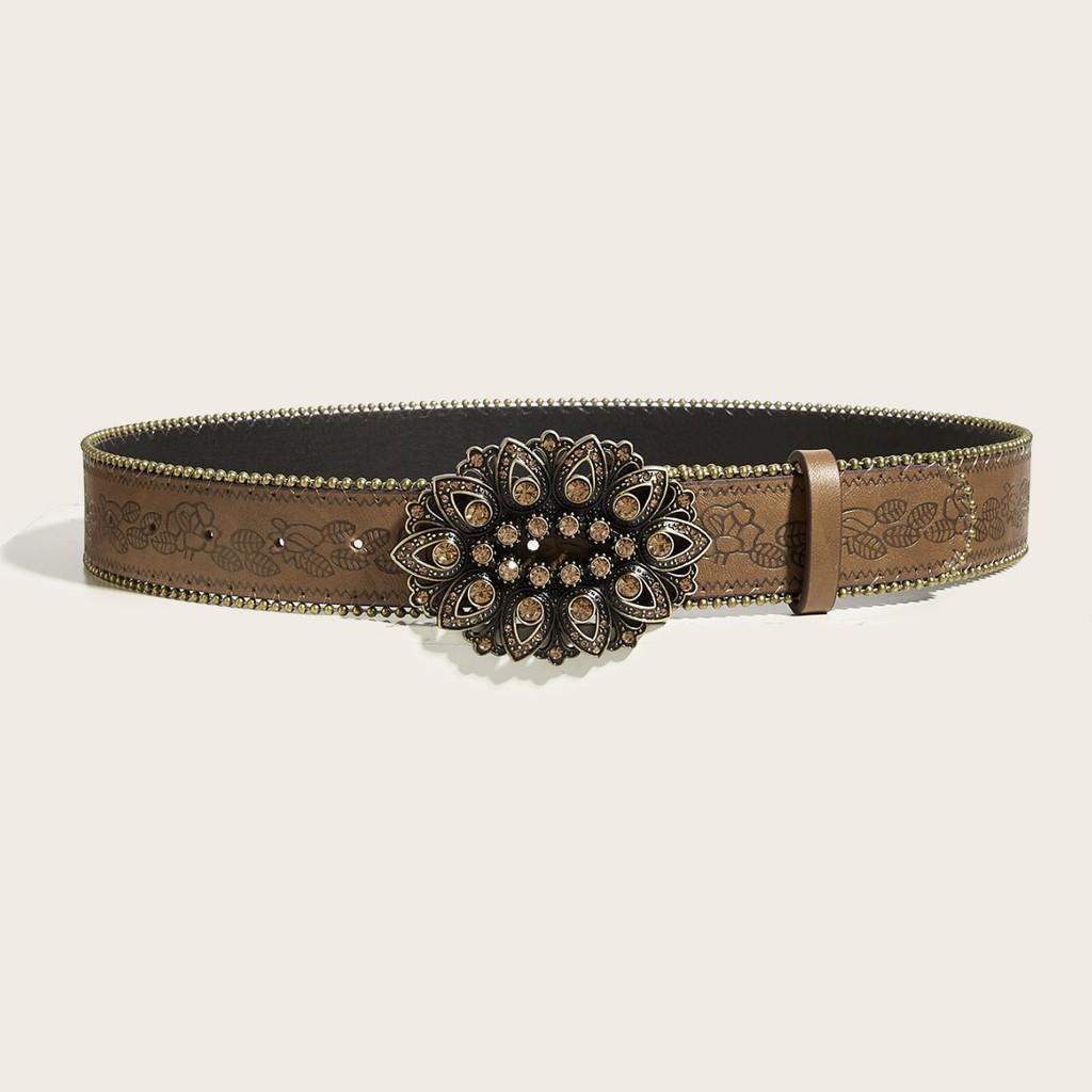Petal Style Retro Leather Waist Belt Alloy Buckle Streetwear Look Decoration