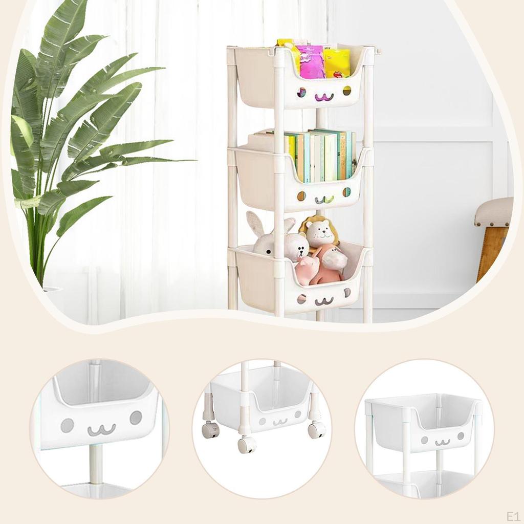 Mobile Rack Kids Toys Organizer 4 Tier 31cmx21x98cm Multifunctional Deep Basket Utility Cart for