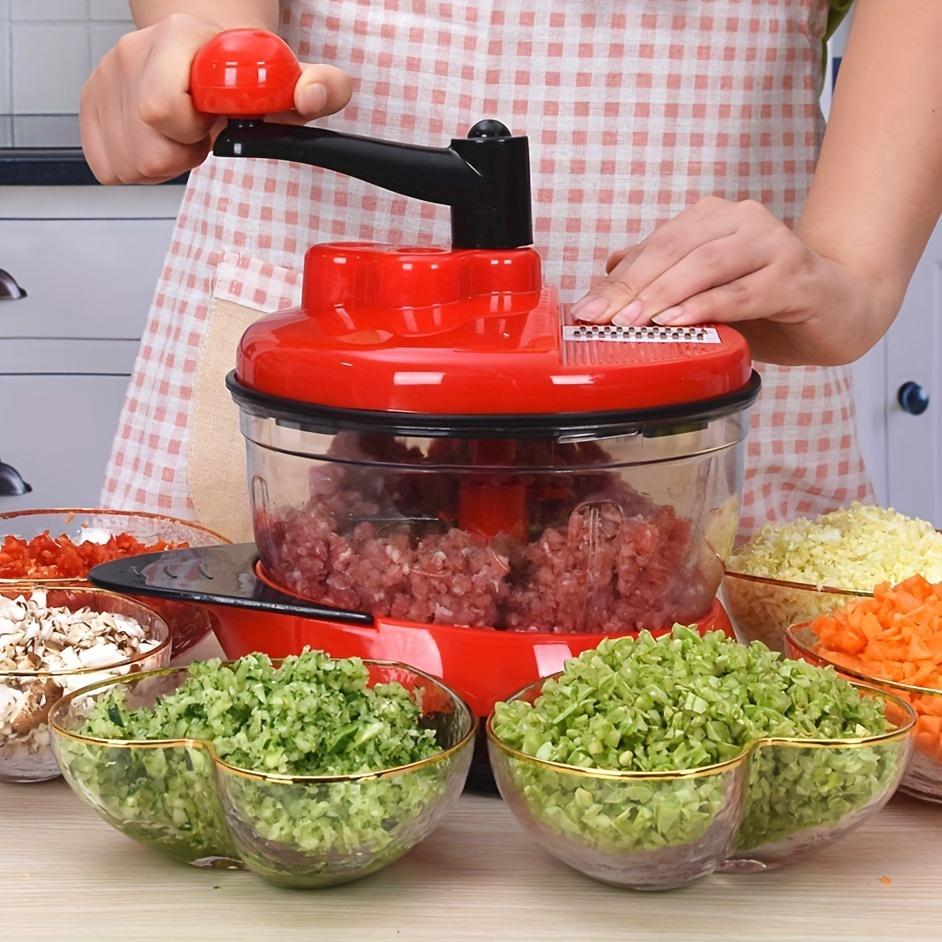 1pc Multi-Functional Manual Food Processor, Hand-powered Crank Chopper, Gralic Crusher, Mincer Blender with Clear Container for Vegetables Meat Fruits
