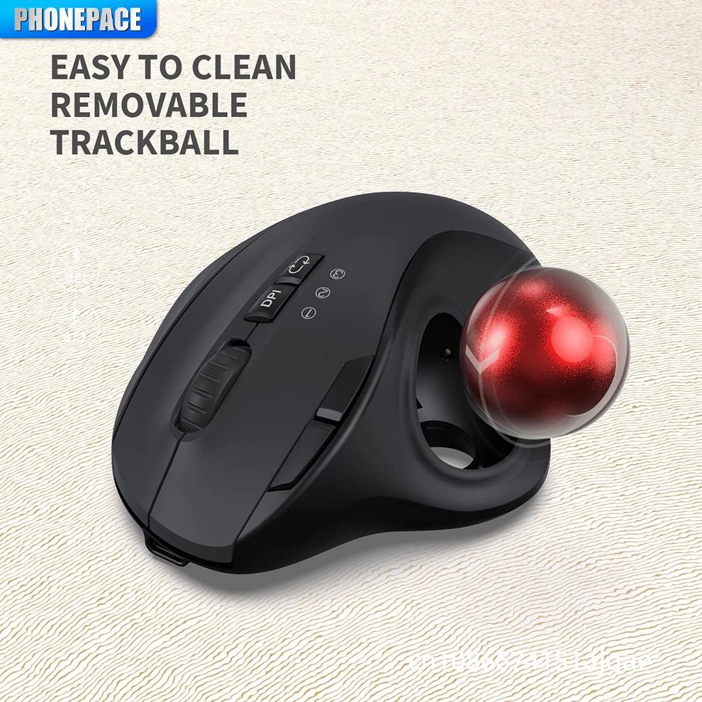 HOMEFISH Wireless BT Trackball Mouse, 10m Working Distance, 3 DPI(1000/1600/2400), 600mA Rechargeable, Ergonomic, 3-Device Sync