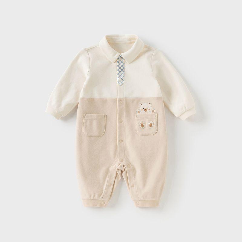 David Bella Newborn Romper for Baby Boys 2026 New Style One-Piece Outfit Infant Gentleman Style Bodysuit Spring Outfit Light Khaki [Ready in Stock] 80
