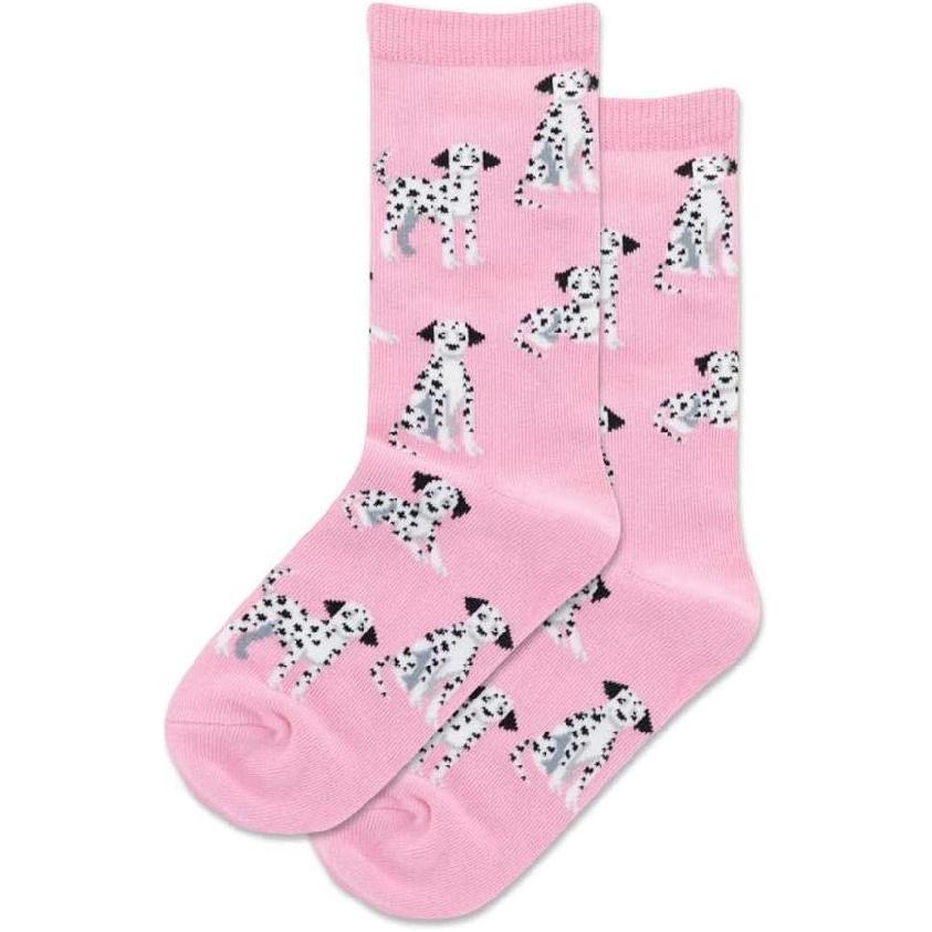 Hot Sox Kid s Dalmatian Crew Socks 1 Pair, Pink, Kid s Small/Medium