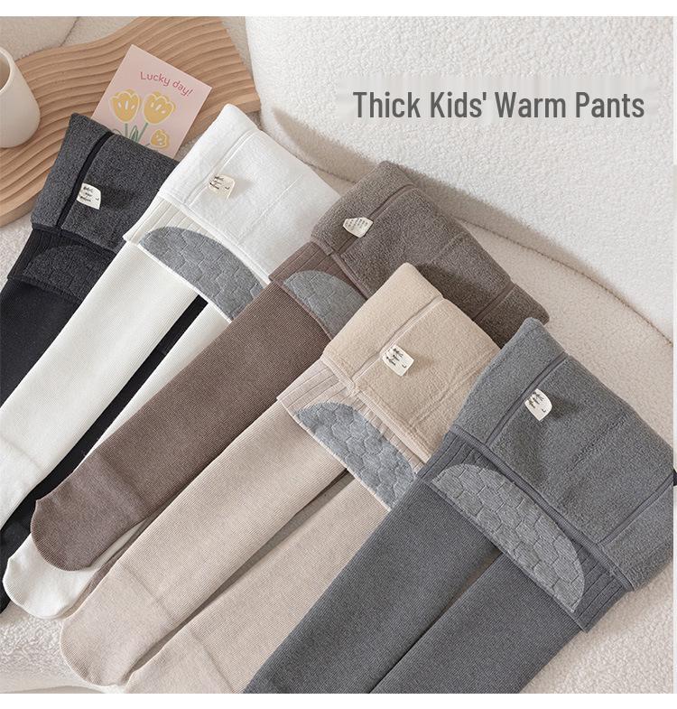 Girls' Fleece-Lined Open Crotch Stirrup Tights - Cotton, Thick, Vertical Stripes, Warm Autumn/Winter Wear