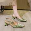 French thick heel rear empty single shoes bag head sandals women's 2025 new summer green rear strap square head high heels