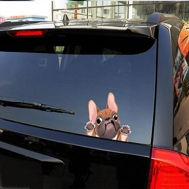 Styling auta kreslený pes samolepky francouzský buldoček vinylová samolepka na čelní sklo dekorace vodotěsné kreativní samolepky na auto dekorace 12*10 cm