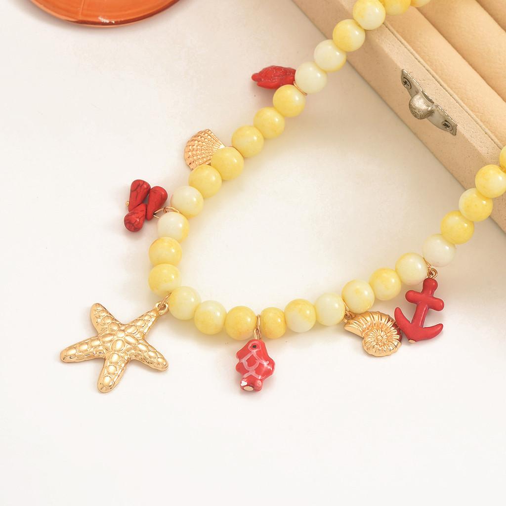 Beaded Necklace With Shell Beads And Geometric Pendant For Women