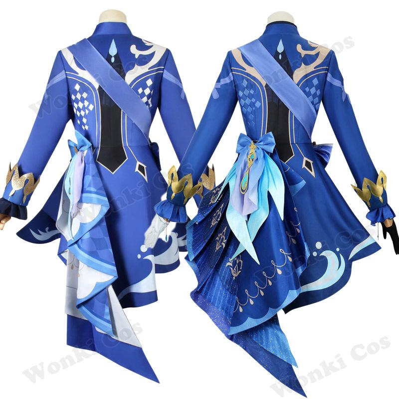 Furina Cosplay Costume Wig Hair Impact Fontaine Focalors With Hat White Black Suits High Heel Cosplay Shoes For Women Outfits