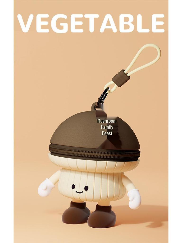 Q Version Cartoon Vegetable Silicone Keychain Earphone Coin Mini Bag Pendant for Kids