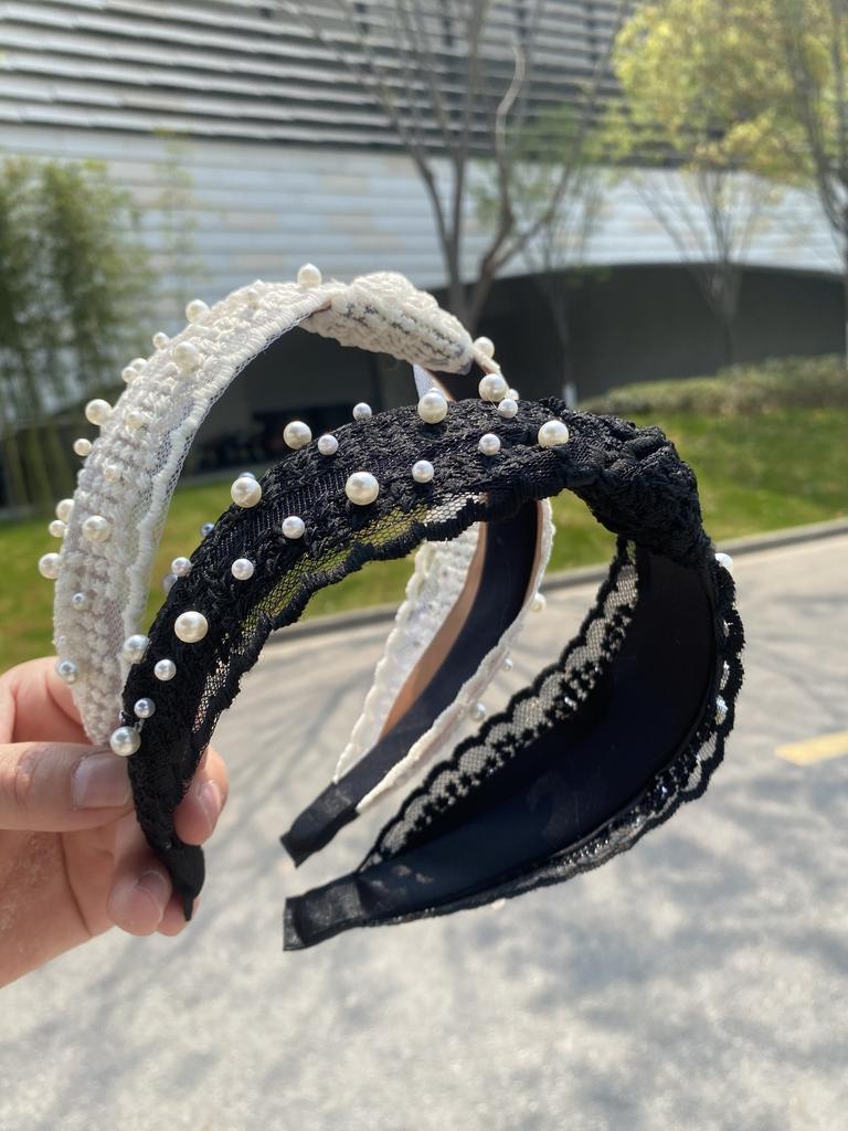 New Beaded Lace Headband Wide-Brimmed Knotted Headband Women's Fashion Face Wash Sweet Retro Headwear