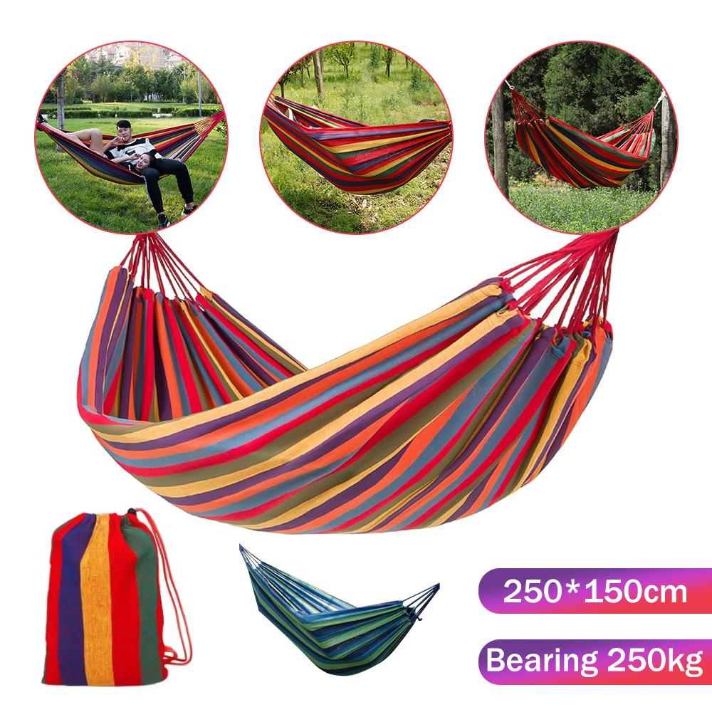 Thick Canvas Hammock Outdoor Camping Indoor Childrens Swing Thickened Striped Hammock Multi Functional Hammock