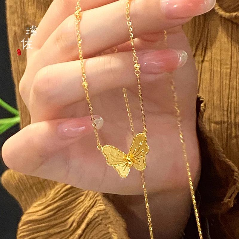Gold Butterfly Necklace - Luxury Floral Design, Elegant Clavicle Chain, Ideal Gift for Girlfriend