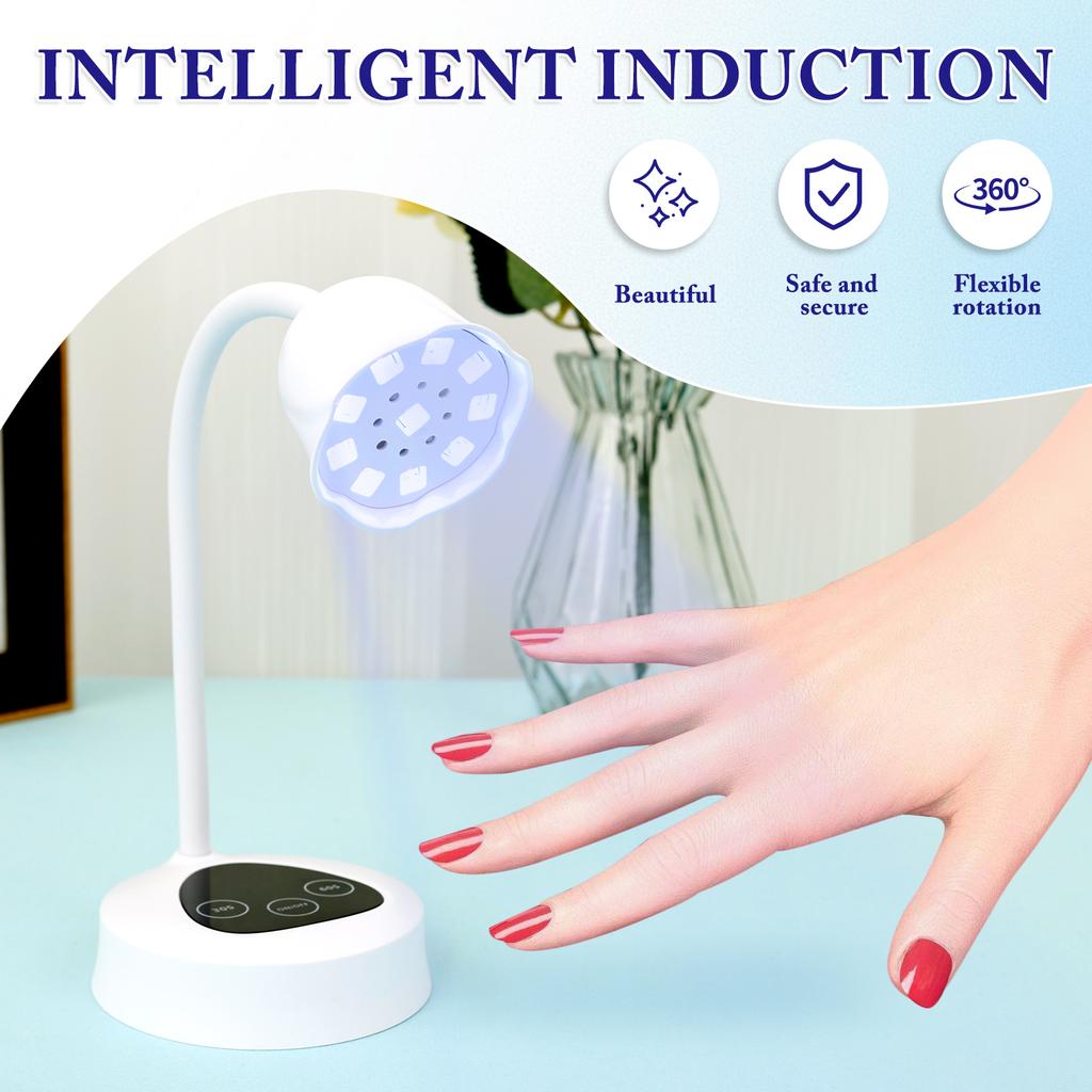 Nail LED UV Lamp for Drying Gel Nails Polish Fast Curing With 360° Adjustable Hose Arm Intelligent Sensor for Manicure Salon