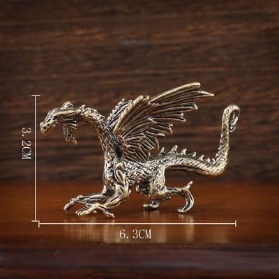 Chinese Mythical Beast Figurines Retro Home Feng Shui Decoration Solid Brass Pterosaur Dragon Small Statue Desktop Ornament