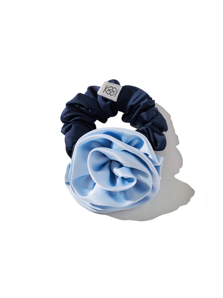 Kijun Satin Corsage Scrunchie Sky Blue Navy