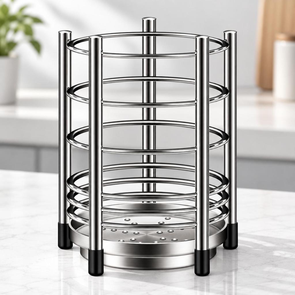 Utensil Holder with Drainage Tray Ventilated Chopsticks Organizer Silver