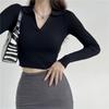 Herbst Elegant Hohe Taille Slim Fit Langarm Stricktop Damen Bluse Basisschicht