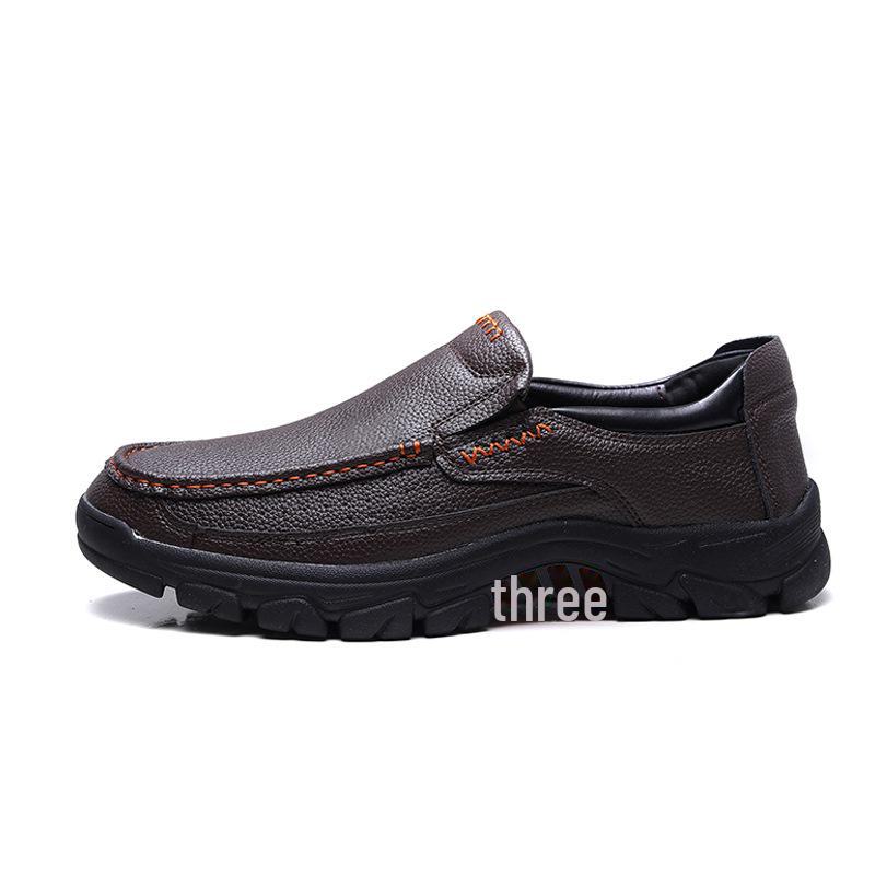 Pánské kožené nazouvací boty s kulatou špičkou v britském stylu - velká velikost, odolná ležérní obuv pro tatínky středního a staršího věku