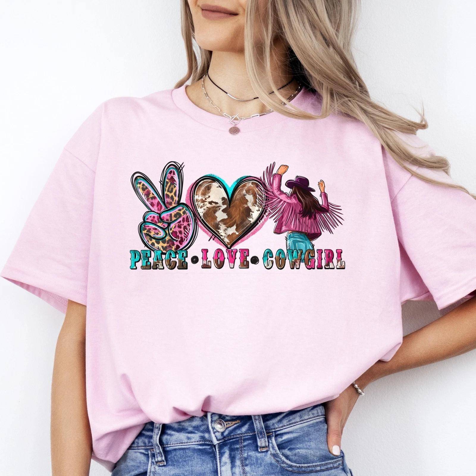 Peace Love Cowgirl T-shirt gift Texas Western cowgirl leopard skin heart tee XL