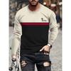 Spring and Autumn Round Neck 3D King Pattern Color Block Printed Top Fashionable Casual Long Sleeved Men's T-shirts