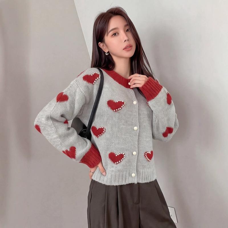 VEZFAA Damenmode Lässig Herbst Winter Liebesbrief Druck Langarm O-Ausschnitt Pullover