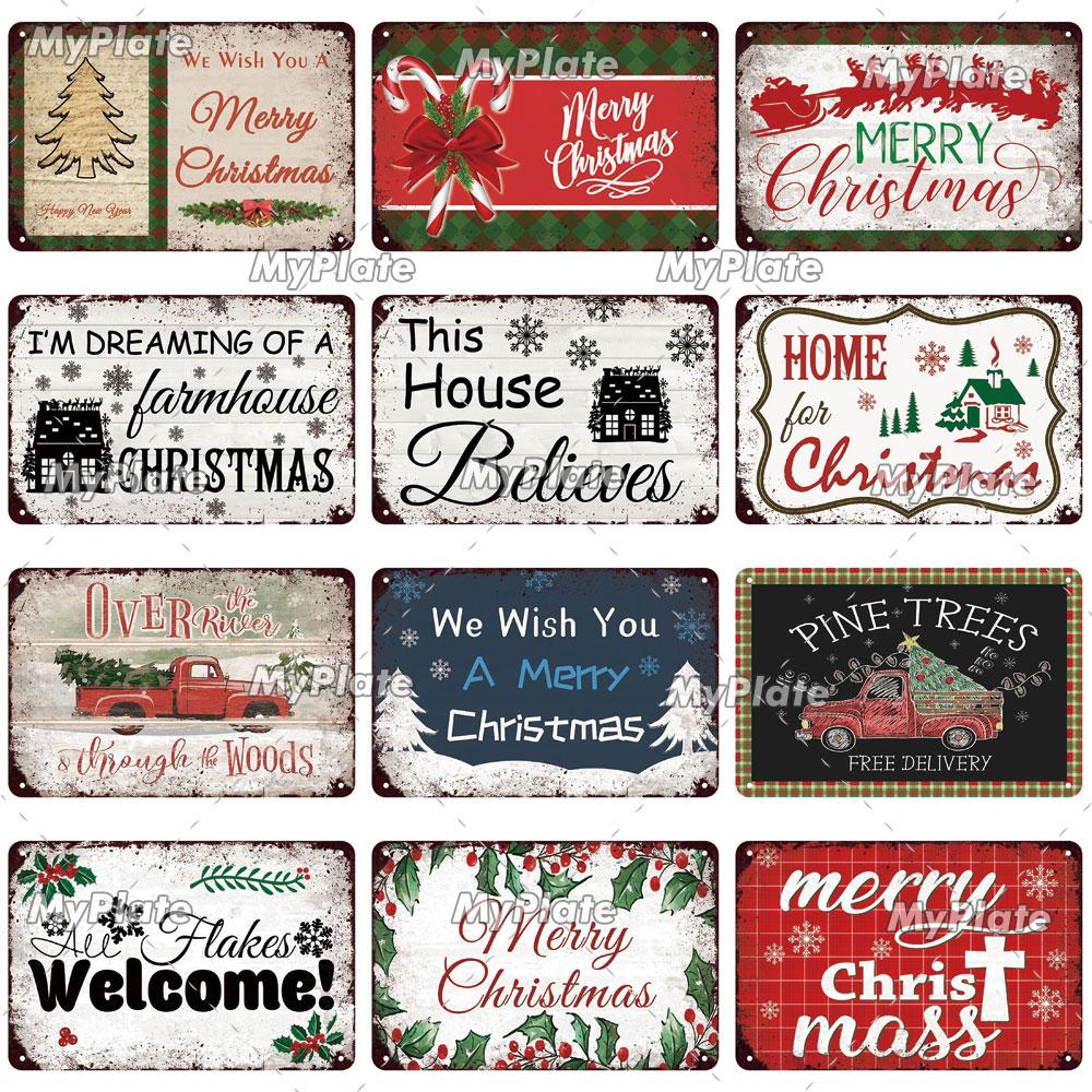 [MyPlate] Christmas Metal Sign Vintage Tin Sign Bar Decorative Plaque Home Decor Bar Wall Sticker Party Poster Gift