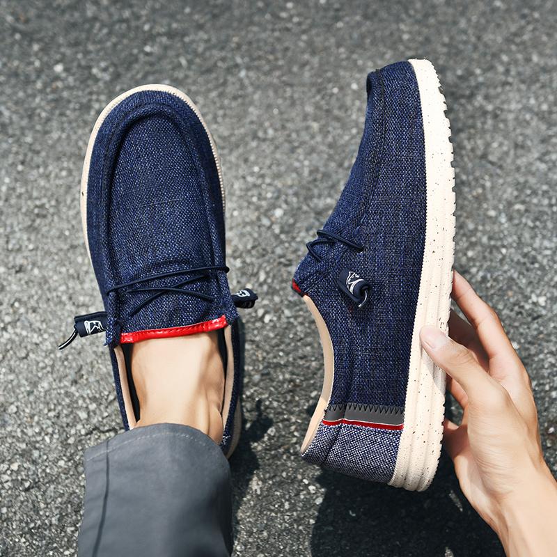 Herren Casual Canvas Schuhe Atmungsaktive Slip-On Loafer Herren Bequeme Flache Sneaker Leichte Fahrboot Schuhe Männlich Lässiges Gehen